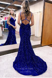 Prom Dress 2025 Shimmering Light Blue Sequin Mermaid Prom Dress with Spaghetti Strap and Corset Back 22229-unique elegant Prom Dresses-Royal Blue-Custom Size-vigocouture