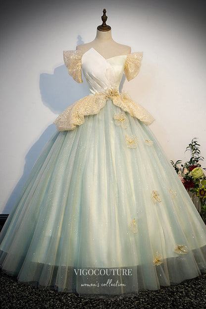 Shimmering Light Green Prom Dresses Off the Shoulder Quinceanera Dress – vigocouture