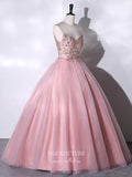 Prom Dress 2025 Shimmering Pink Beaded Prom Ball Gown with Spaghetti Strap 22308-unique elegant Prom Dresses-Pink-Custom Size-vigocouture