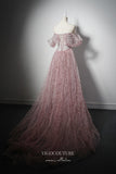 Prom Dress 2025 Shimmering Pink Sequin Mermaid Prom Dresses with Pleated Overskirt 22370-unique elegant Prom Dresses-Pink-Custom Size-vigocouture