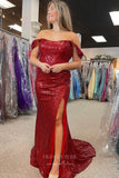 Prom Dress 2025 Shimmering Purple Sequin Mermaid Prom Dress with High Slit and Off-Shoulder Neckline 22212-unique elegant Prom Dresses-Burgundy-Custom Size-vigocouture