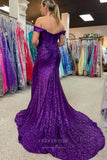 Prom Dress 2025 Shimmering Purple Sequin Mermaid Prom Dress with High Slit and Off-Shoulder Neckline 22212-unique elegant Prom Dresses-Purple-Custom Size-vigocouture