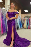 Prom Dress 2025 Shimmering Purple Sequin Mermaid Prom Dress with High Slit and Off-Shoulder Neckline 22212-unique elegant Prom Dresses-Purple-Custom Size-vigocouture