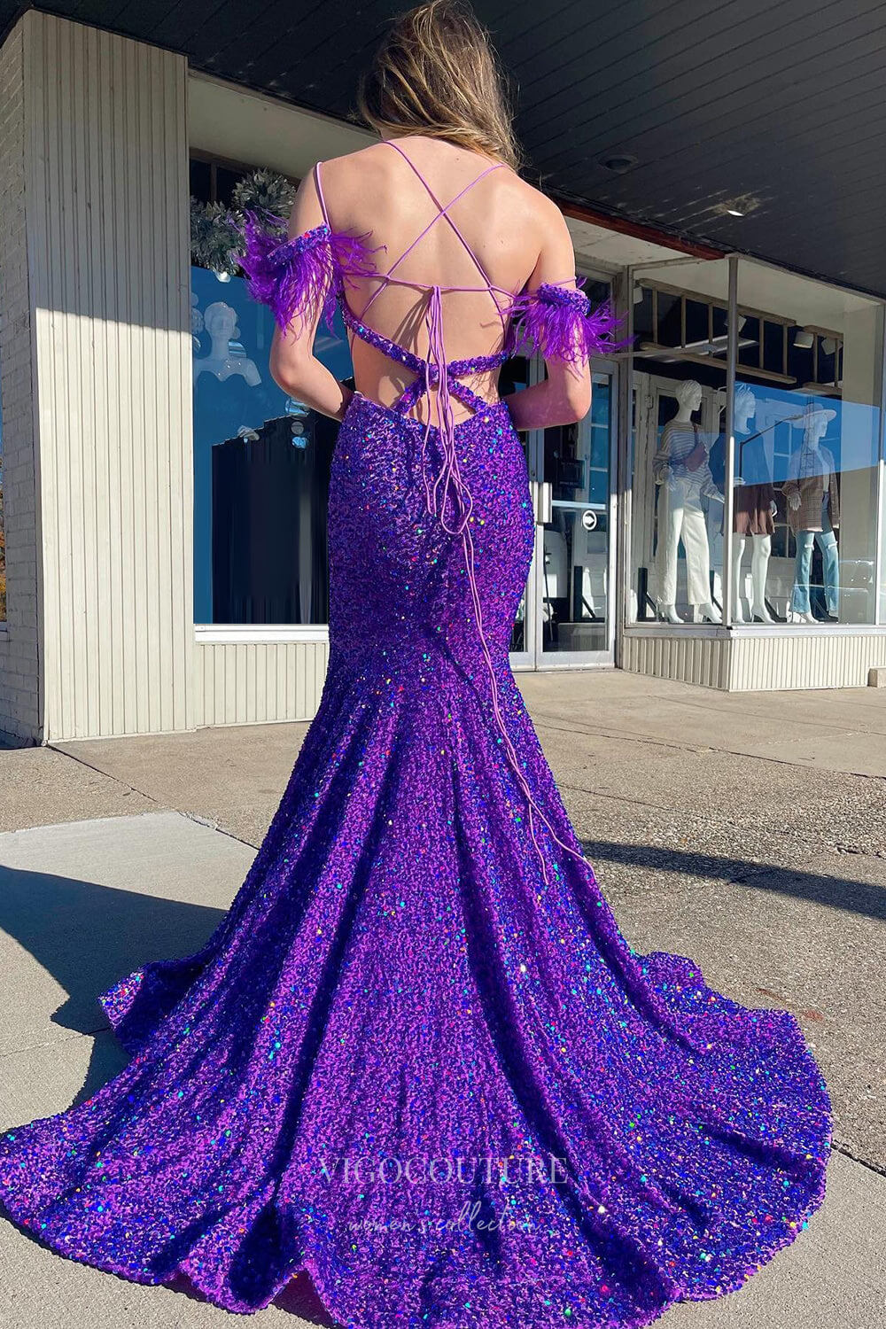 Prom Dress 2025 Shimmering Purple Sequin Mermaid Prom Dress with Spaghetti Strap and Corset Back 22231-unique elegant Prom Dresses-Purple-Custom Size-vigocouture