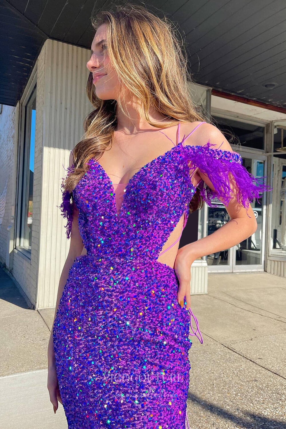 Prom Dress 2025 Shimmering Purple Sequin Mermaid Prom Dress with Spaghetti Strap and Corset Back 22231-unique elegant Prom Dresses-Purple-Custom Size-vigocouture