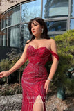 Prom Dress 2025 Shimmering Red Beaded Mermaid Prom Dress with Sweetheart Neck and High Slit 22248-unique elegant Prom Dresses-Red-US2-vigocouture