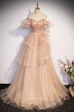 Prom Dress 2025 Shimmering Ruffled Beaded Prom Dress with Puffed Sleeve 22260-unique elegant Prom Dresses-Blush-Custom Size-vigocouture