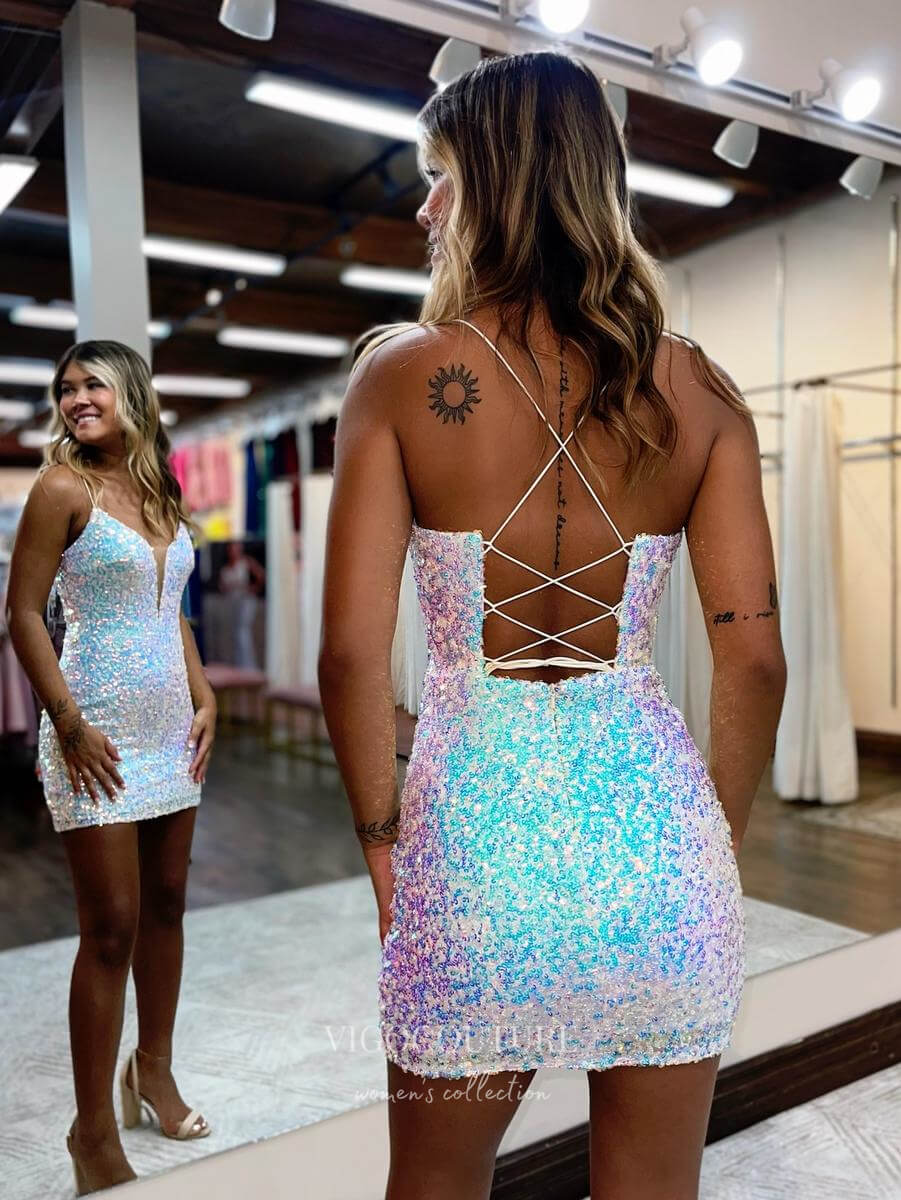 Shimmering Sequin Hoco Dress Plunging V-Neck Bodycon Dress hc284 vigocouture Shimmering Sequin Hoco Dress Plunging V-Neck Bodycon Dress hc284 vigocouture