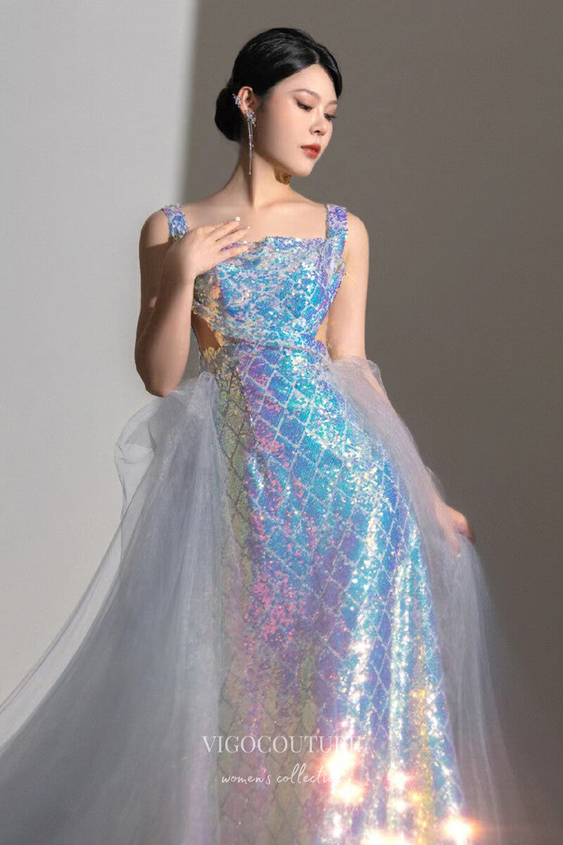 Prom Dress 2025 Shimmering Sequin Mermaid Prom Dress with Removable Overskirt 22280-unique elegant Prom Dresses-As Pictured-Custom Size-vigocouture