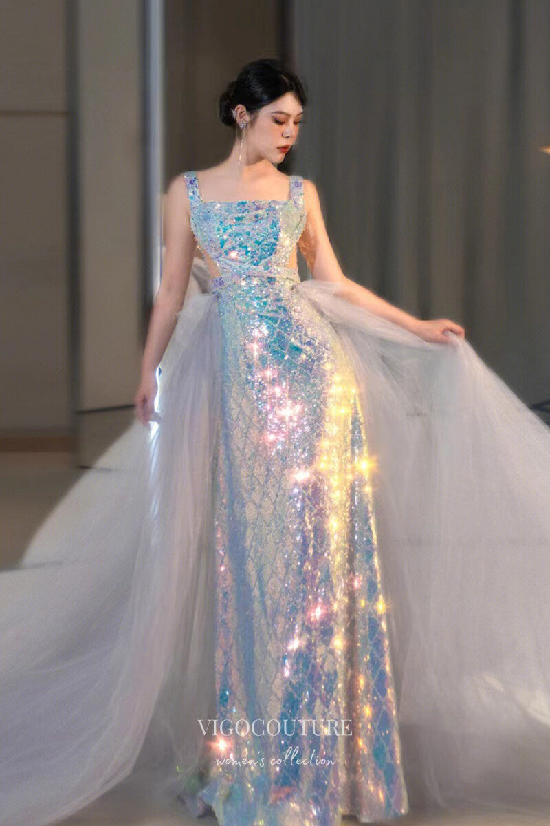 Prom Dress 2025 Shimmering Sequin Mermaid Prom Dress with Removable Overskirt 22280-unique elegant Prom Dresses-As Pictured-Custom Size-vigocouture