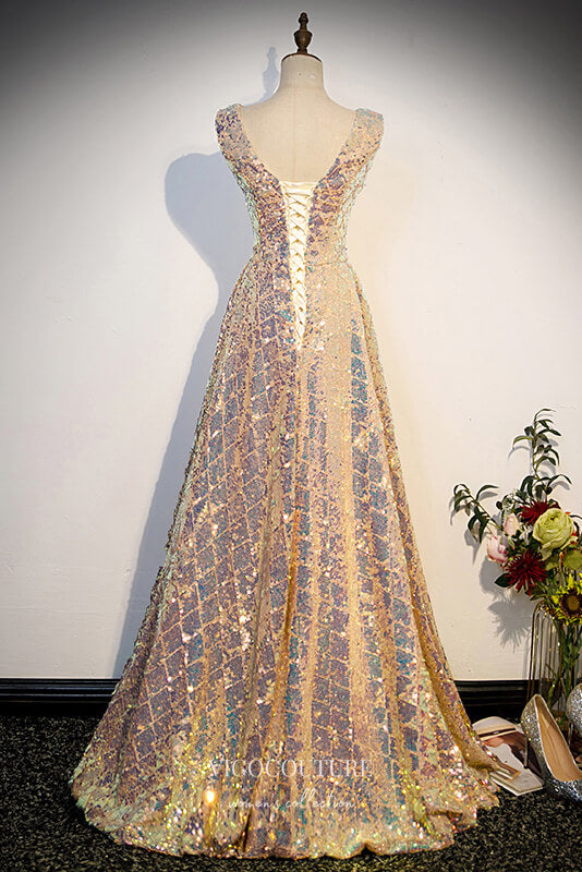 Shimmering Sequin Prom Dress with V-Neck 22298 vigocouture Shimmering Sequin Prom Dress with V-Neck 22298 vigocouture