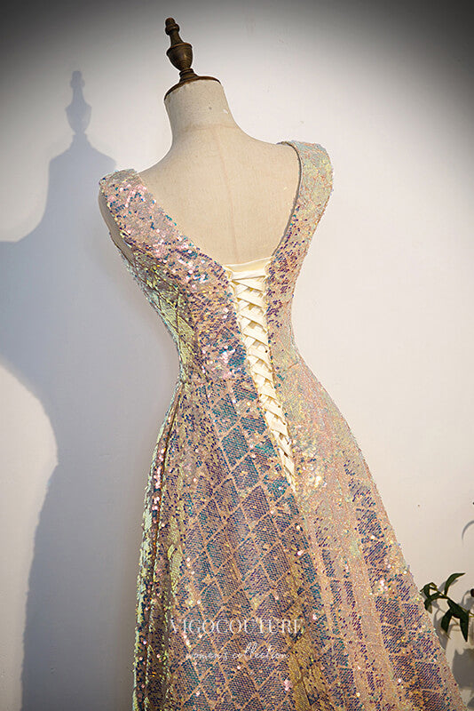 Prom Dress 2025 Shimmering Sequin Prom Dress with V-Neck 22298-unique elegant Prom Dresses-Champagne-Custom Size-vigocouture