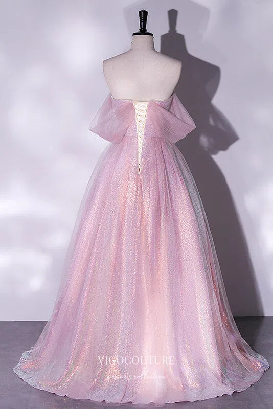 Prom Dress 2025 Shimmering Sparkly Tulle Off the Shoulder Prom Dress 22332-unique elegant Prom Dresses-Lavender-Custom Size-vigocouture