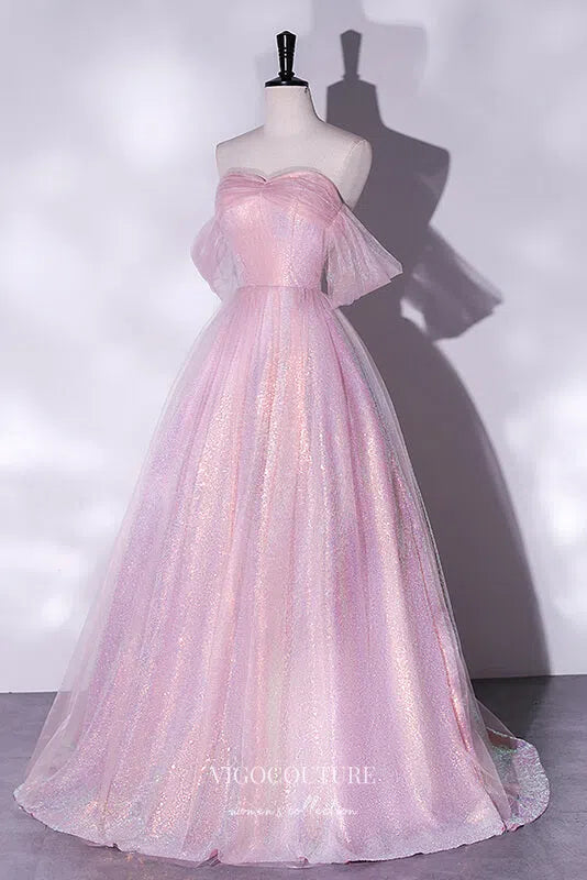 Prom Dress 2025 Shimmering Sparkly Tulle Off the Shoulder Prom Dress 22332-unique elegant Prom Dresses-Lavender-Custom Size-vigocouture