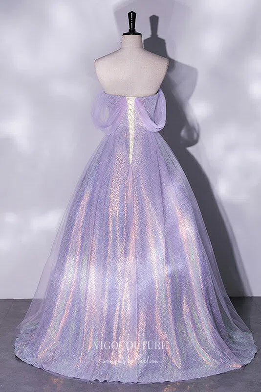 Prom Dress 2025 Shimmering Sparkly Tulle Off the Shoulder Prom Dress 22332-unique elegant Prom Dresses-Lavender-Custom Size-vigocouture