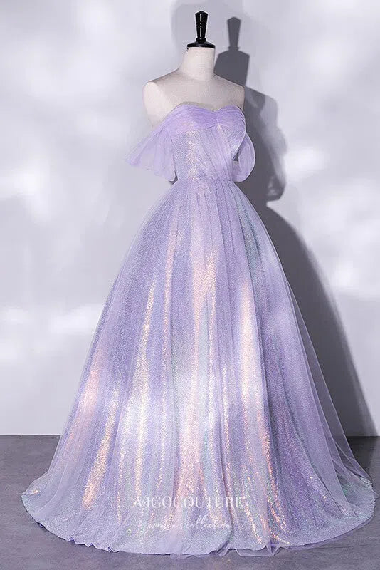 Prom Dress 2025 Shimmering Sparkly Tulle Off the Shoulder Prom Dress 22332-unique elegant Prom Dresses-Lavender-Custom Size-vigocouture