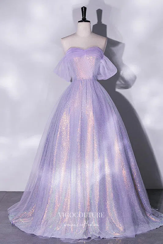 Prom Dress 2025 Shimmering Sparkly Tulle Off the Shoulder Prom Dress 22332-unique elegant Prom Dresses-Lavender-Custom Size-vigocouture