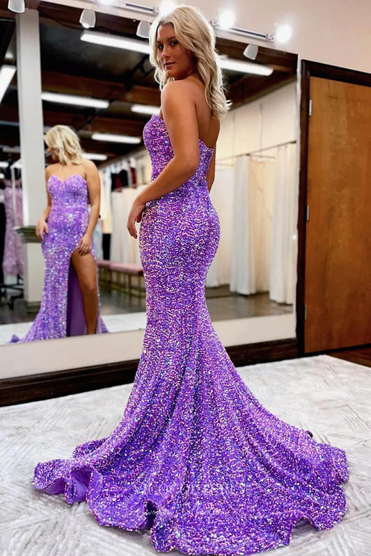 Prom Dress 2025 Shimmering Strapless Sequin Mermaid Prom Dress with High Slit and Sweetheart Neck 22217-unique elegant Prom Dresses-Lavender-Custom Size-vigocouture