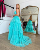 Prom Dress 2025 Shimmering Tulle Ruffled Prom Dresses Spaghetti Strap Formal Dress 24001-unique elegant Prom Dresses-Aqua-Custom Size-vigocouture