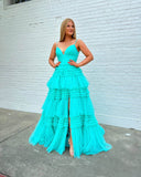 Prom Dress 2025 Shimmering Tulle Ruffled Prom Dresses Spaghetti Strap Formal Dress 24001-unique elegant Prom Dresses-Aqua-Custom Size-vigocouture