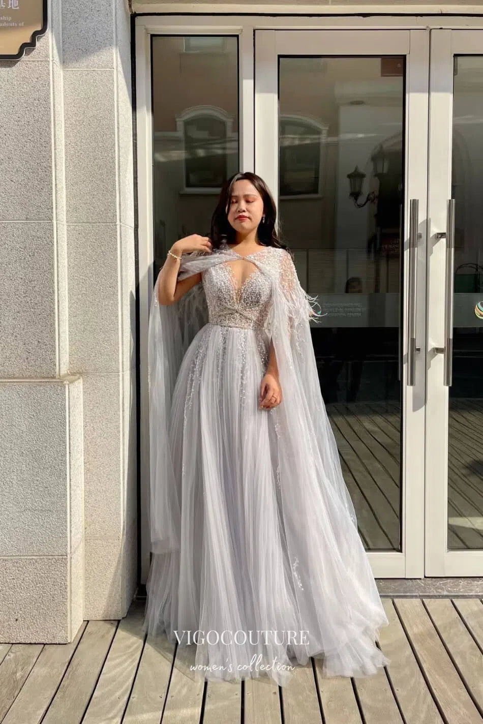 cape formal dress Luxury Beaded Caramel Evening with Sleeve SS591 Designed from high Ladivine CD865 Long Shimmer Formal