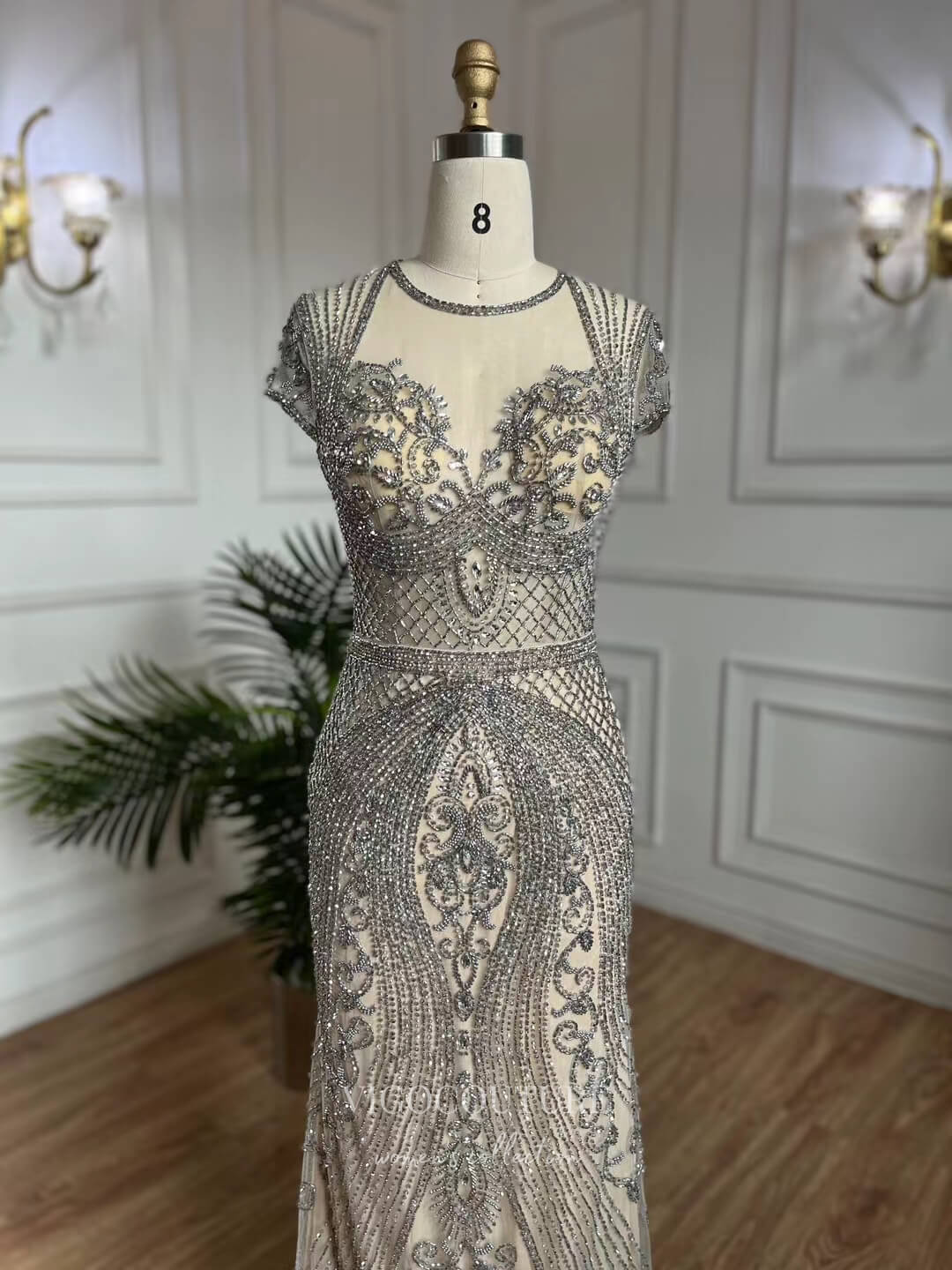 Silver Beaded Lace Prom Dresses Cap Sleeve 1920s Evening Dress 22126 Silver / US10 Silver Beaded Lace Prom Dresses Cap Sleeve 1920s Evening Dress 22126 Silver / US10