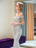 Prom Dress 2025 Silver Beaded Mermaid Off the Shoulder Prom Dress 20294-unique elegant Prom Dresses-Silver-US2-vigocouture