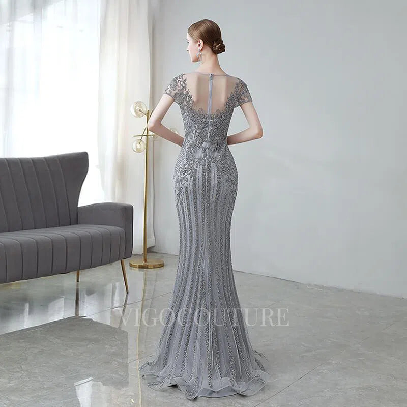 Prom Dress 2025 Silver Beaded Mermaid Prom Dress 20161-unique elegant Prom Dresses-Silver-US2-vigocouture