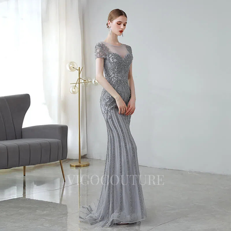 Prom Dress 2025 Silver Beaded Mermaid Prom Dress 20161-unique elegant Prom Dresses-Silver-US2-vigocouture