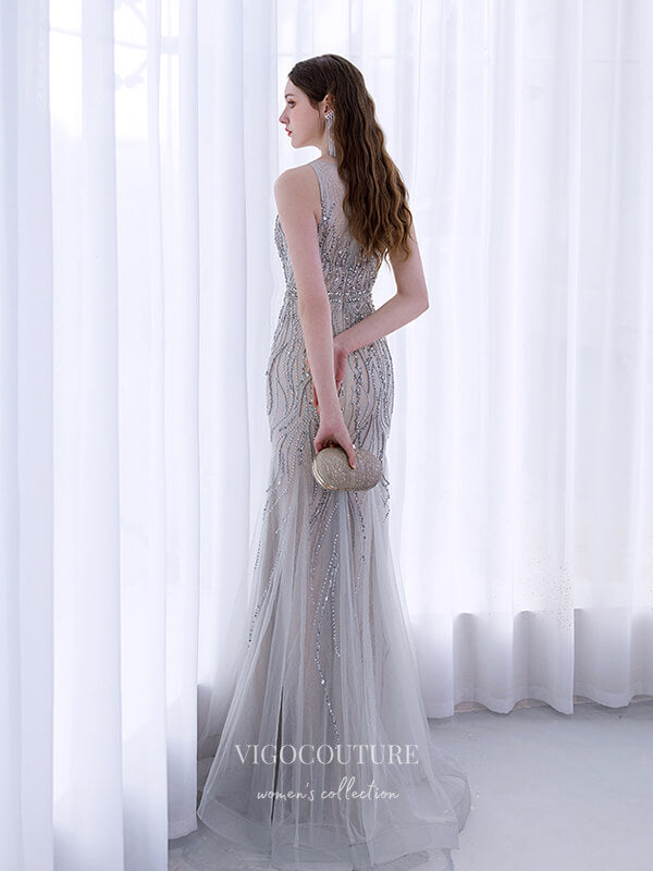 Prom Dress 2025 Silver Beaded Prom Dresses Mermaid Formal Dresses 21508-unique elegant Prom Dresses-Silver-US2-vigocouture