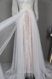 Prom Dress 2025 Silver Beaded V-Neck Long Sleeve Prom Dresses 20752-unique elegant Prom Dresses-Silver-US2-vigocouture