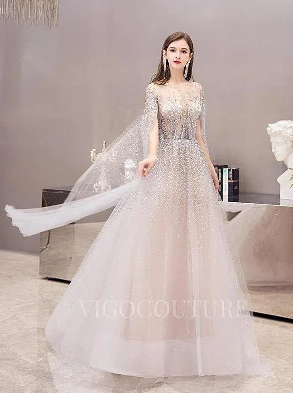 Prom Dress 2025 Silver Extra Long Sleeves Beaded Prom Dresses 20012-unique elegant Prom Dresses-Silver-US2-vigocouture