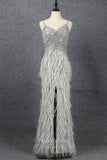 Prom Dress 2025 Silver Feather Prom Dresses Mermaid Formal Dresses 21510-unique elegant Prom Dresses-Silver-US2-vigocouture