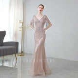 Prom Dress 2025 Silver Mermaid Prom Dresses V-neck Beaded Prom Dresses 20071-unique elegant Prom Dresses-Silver-US2-vigocouture