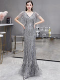 Silver Mermaid V-neck Beaded Prom Dresses 20064