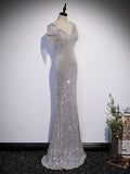 Prom Dress 2025 Silver Sequin Mermaid V-Neck Prom Dress 20904-unique elegant Prom Dresses-Silver-Custom Size-vigocouture