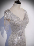 Prom Dress 2025 Silver Sequin Mermaid V-Neck Prom Dress 20904-unique elegant Prom Dresses-Silver-Custom Size-vigocouture