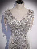 Prom Dress 2025 Silver Sequin Mermaid V-Neck Prom Dress 20904-unique elegant Prom Dresses-Silver-Custom Size-vigocouture