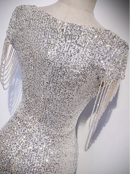 Prom Dress 2025 Silver Sequin Mermaid V-Neck Prom Dress 20904-unique elegant Prom Dresses-Silver-Custom Size-vigocouture