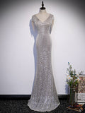 Prom Dress 2025 Silver Sequin Mermaid V-Neck Prom Dress 20904-unique elegant Prom Dresses-Silver-Custom Size-vigocouture