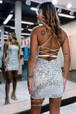 Short Prom Dresses 2025 Silver Sequin Spaghetti Strap Homecoming Dresses Sparkly Cheap Graduation Dress hc433-Prom Dresses-vigocouture-vigocouture