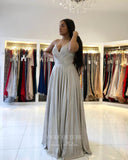 Silver Spaghetti Strap Prom Dresses Sparkly Satin Evening Dress 21689