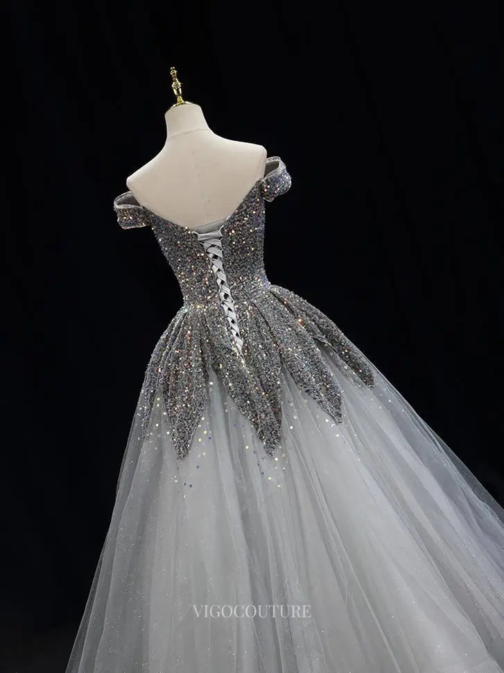 silver dama dresses off the shoulder Off-the-Shoulder Long Beaded Prom Dress with Wrap Silver/Nude / 16