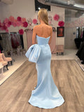 Prom Dress 2025 Smooth Satin Bow Mermaid Cheap Prom Dresses with Slit Pleated Bodice 24142-unique elegant Prom Dresses-Light Blue-Custom Size-vigocouture