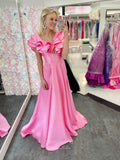 Smooth Satin Cheap Prom Dresses Ruffle Off the Shoulder Formal Gown 24136