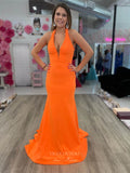 Prom Dress 2025 Smooth Satin Mermaid Cheap Prom Dresses Plunging V-Neck Zipper 24149-unique elegant Prom Dresses-Orange-Custom Size-vigocouture