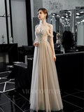 Prom Dress 2025 Spaghetti Strap A-line Beaded Prom Dress 20167-unique elegant Prom Dresses-Khaki-US2-vigocouture