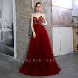 Prom Dress 2025 Spaghetti Strap A-line Prom Gown Beaded Prom Dresses 20173-unique elegant Prom Dresses-Red-US2-vigocouture