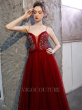 Prom Dress 2025 Spaghetti Strap A-line Prom Gown Beaded Prom Dresses 20173-unique elegant Prom Dresses-Red-US2-vigocouture