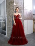 Prom Dress 2025 Spaghetti Strap A-line Prom Gown Beaded Prom Dresses 20173-unique elegant Prom Dresses-Red-US2-vigocouture